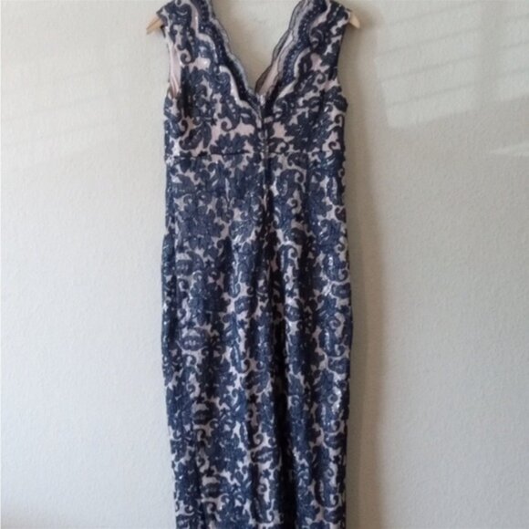 Marina Sleeveless Lace and Sequin Wrap Bodice Gown in Navy/Nude - Picture 16 of 16